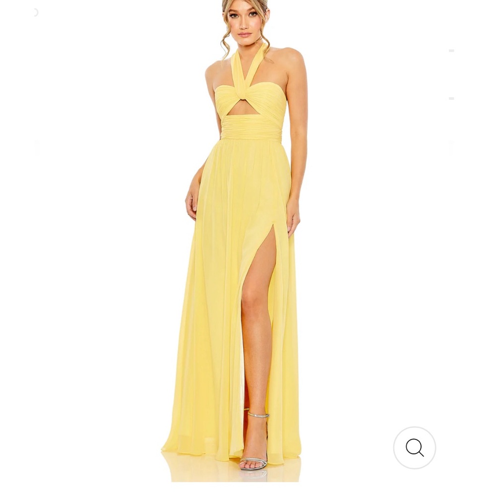Mac Duggal RUCHED HALTER STRAP KEYHOLE CHIFFON GOWN